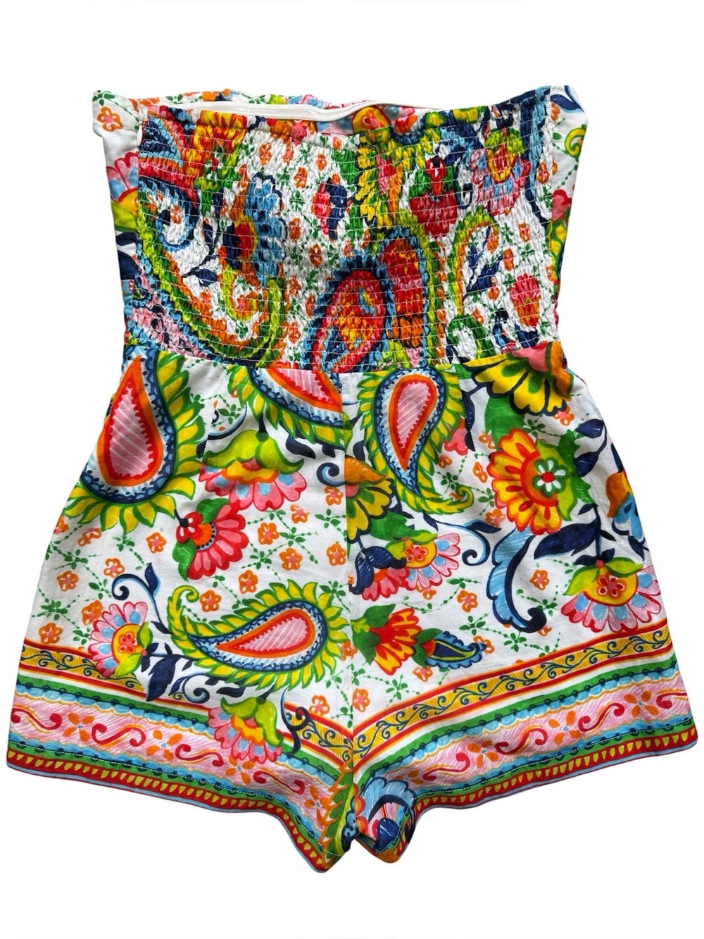 Amanda Uprichard Strapless Floral Paisley Romper Cutout Smocked Size Small - Picture 8 of 10